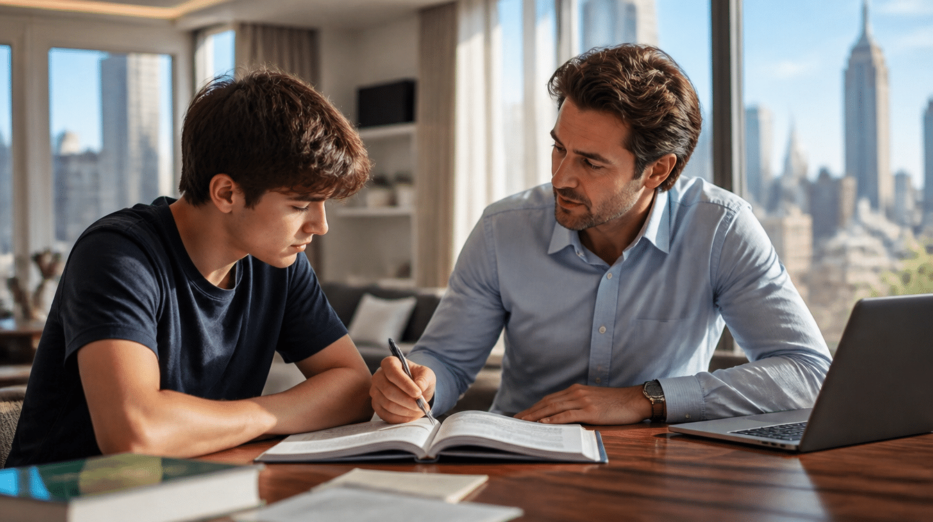 Exclusive private tutor working one-on-one with a teenage student in a Manhattan apartment