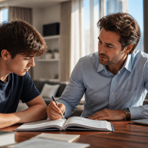 Exclusive private tutor working one-on-one with a teenage student in a Manhattan apartment